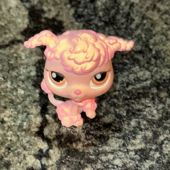 Littlest Pet Shop LPS #402 Pink French Poodle Puppy Dog with Brown Dot Eyes - Picture 1 of 5